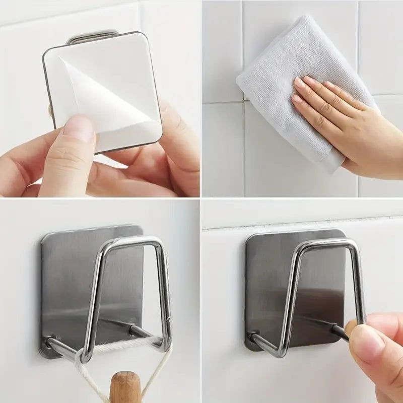 Modern Stainless Steel Adhesive Hook for Sponge Storage - Drain and Ventilating Sponge Rack