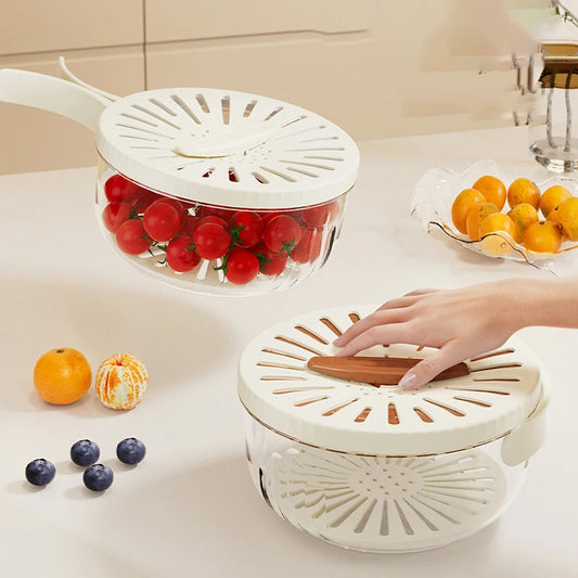 2-in-1 Foldable Fruit Drain Basket with Lid