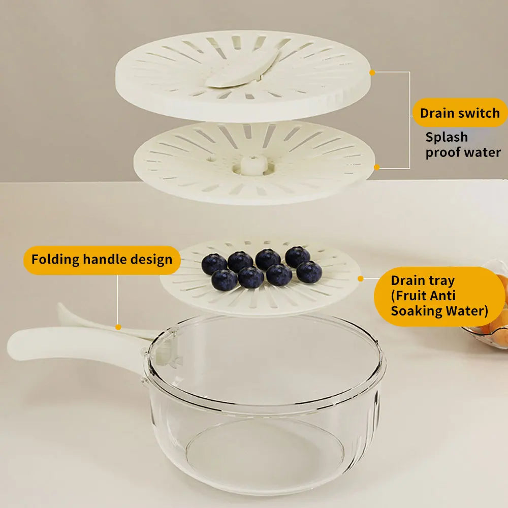 2-in-1 Foldable Fruit Drain Basket with Lid