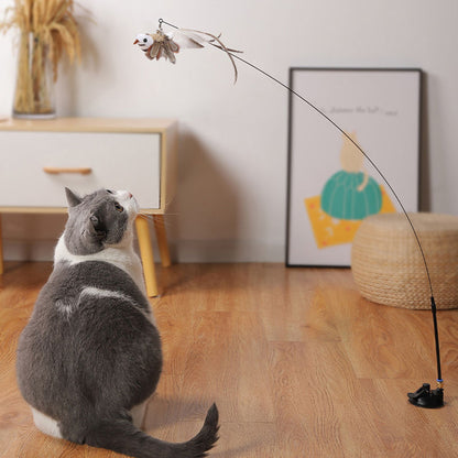 Steel Wire Feather Funny Cat Stick Long Rod