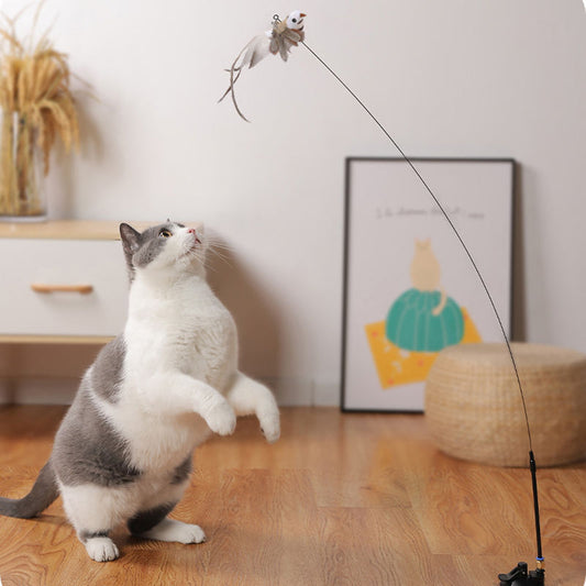 Steel Wire Feather Funny Cat Stick Long Rod