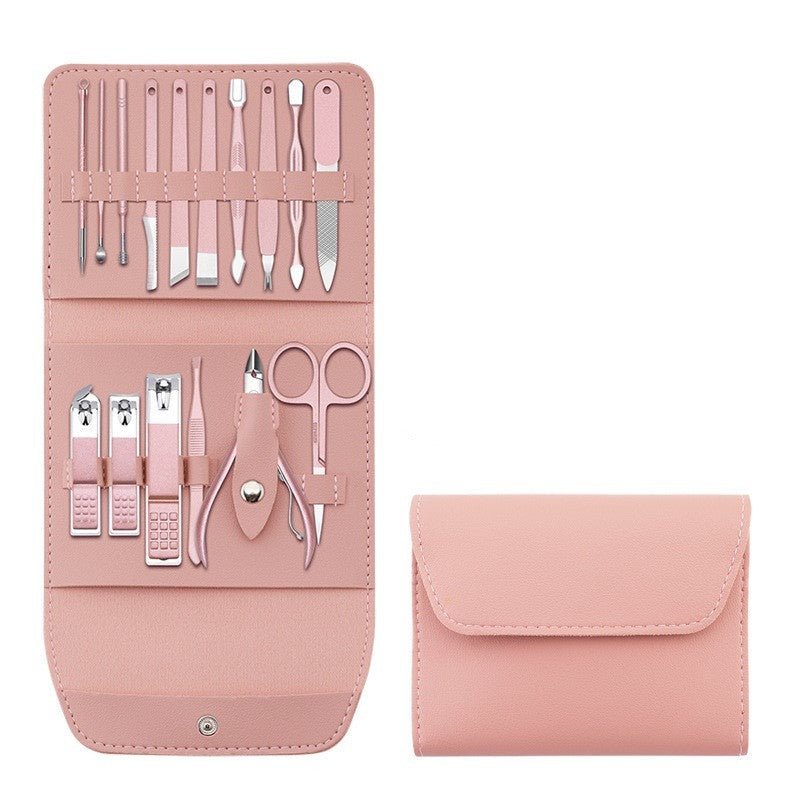 PU Bag & Stainless Steel 16 Pcs Nail Clippers Portable Tools